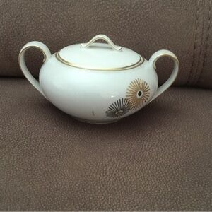 Hutschenreuther Sugar Bowl  6” Hohenberg Germany Gold Atomic Sunburst Rare VTG